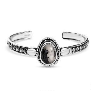 Artisan Crafted White Buffalo 10.30 ctw Cuff Bracelet Sterling Silver 7.25 In